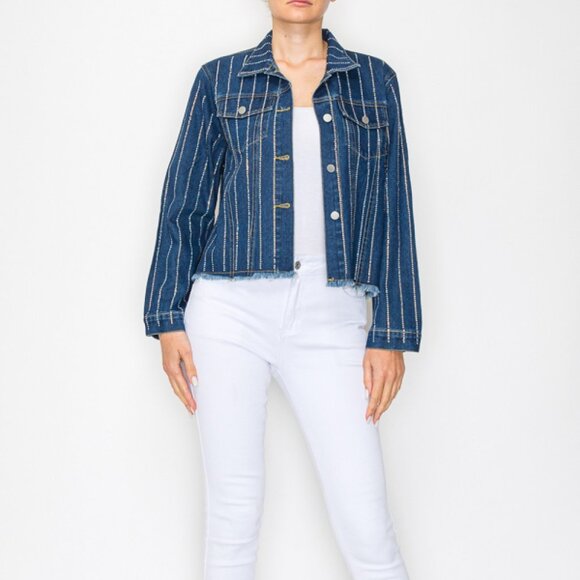 new ORIGMAI embellished jean denim jacket (3-colors) SM-2X classic rhinestones - Picture 13 of 16